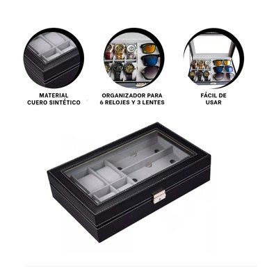 PACK6 ESTUCHE COMPACTO PARA RELOJES Y LENTES EN COLOR NEGRO