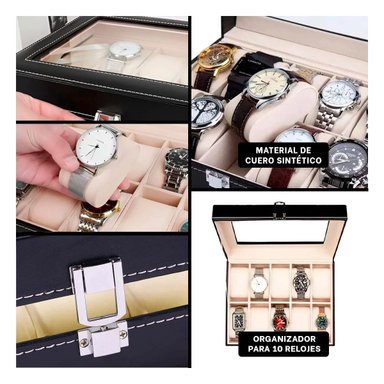 PACK4 EXHIBIDOR ELEGANTE PARA 10 RELOJES NEGRO CON INTERIOR SUAVE Y+REGALO STICKER - 2