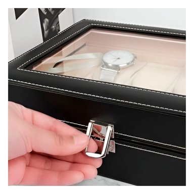 PACK4 EXHIBIDOR ELEGANTE PARA 10 RELOJES NEGRO CON INTERIOR SUAVE Y+REGALO STICKER - 5