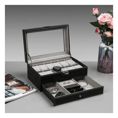 PACK2 COFRE ORGANIZADOR NEGRO CON 2 NIVELES PARA 12 RELOJES PULSERAS - 3