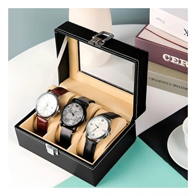 PACK6 CONTENEDOR PARA 3 RELOJES NEGRO CON INTERIOR ACOLCHADO Y+REGALO STICKER - 5