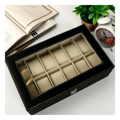 PACK2 COFRE MODERNO PARA 10 RELOJES NEGRO CON BASE ACOLCHADA - 5