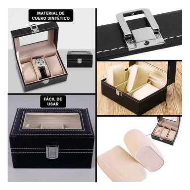 PACK4 GUARDA RELOJES COMPACTO NEGRO PARA USO DIARIO Y+REGALO STICKER - 2