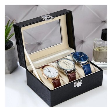 PACK6 GUARDA RELOJES DE MESA NEGRO PARA TRES UNIDADES - 2
