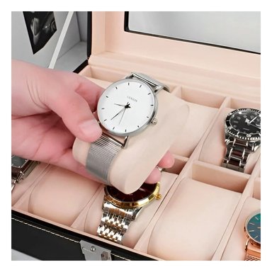 PACK2 EXHIBIDOR PORTA 10 RELOJES NEGRO CON VENTANA TRANSPARENTE Y+PAPEL REGALO - 2