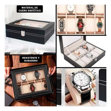 PACK2 EXHIBIDOR PORTA 10 RELOJES NEGRO CON VENTANA TRANSPARENTE Y+PAPEL REGALO - 3