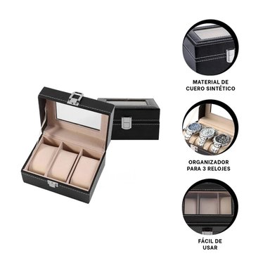 PACK4 CAJA UTIL DE RELOJES COLOR NEGRO Y+PAPEL DE REGALO