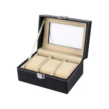 PACK4 GUARDA RELOJES NEGRO PARA 3 PIEZAS CON FORRO PROTECTOR Y+PAPEL REGALO - 3