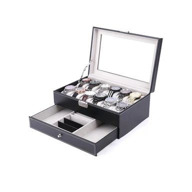 PACK4 BAUL PORTA RELOJES CON 2 NIVELES PARA 12 RELOJES PULSERAS Y ANILLOS Y+PAPEL REGALO - 3