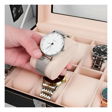 PACK6 GUARDA RELOJES COMPACTO NEGRO PARA USO DIARIO Y+PAPEL REGALO - 5