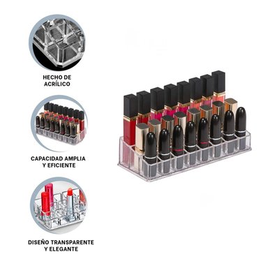 PACK12 ORGANIZADOR DE ACRILICO PARA 24 LABIALES TRANSPARENTE
