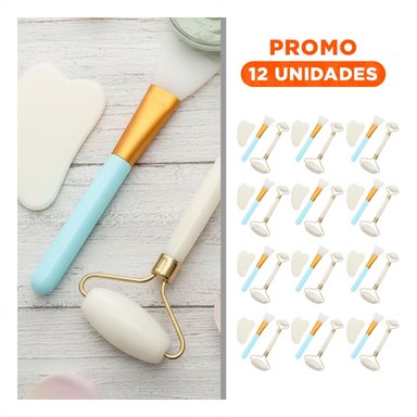 PACK12 INSTRUMENTO FACIAL BLANCO SET DE 3 DE JADE PARA CUIDADO Y+REGALO STICKER - 1