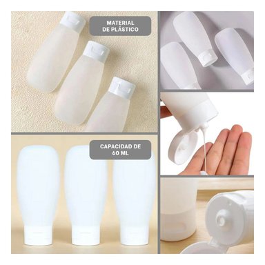 PACK6 DISPENSADORES TRANSPARENTES RECARGABLES Y EXPRIMIBLES BLANCO 60 ML Y+PAPEL REGALO - 3