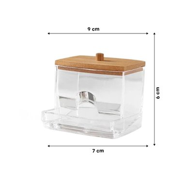 PACK4 FRASCO TRANSPARENTE DE ACRILICO CON TAPA DE MADERA PARA HISOPOS Y+PAPEL REGALO - 4