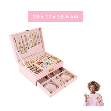 PACK2 JOYERO CON COMPARTIMENTOS CON LLAVE CON CAJON ROSADO