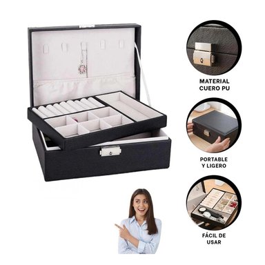 PACK2 JOYERO DE 2 NIVELES EN TONO NEGRO Y+PAPEL DE REGALO