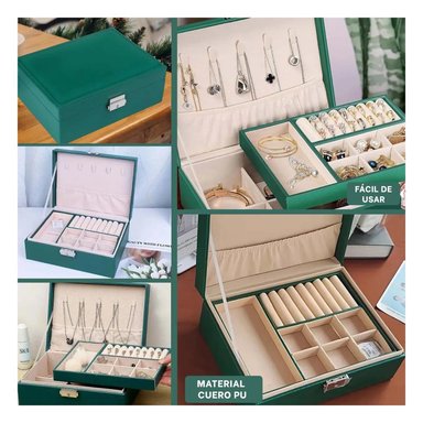 PACK4 JOYERO DOBLE CAPA DIVISIONES VERDE Y+REGALO STICKERS