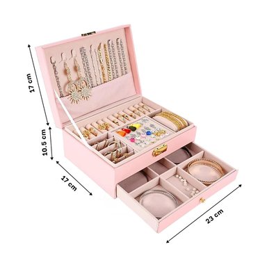 PACK2 JOYERO CON CAJON DIVISIONES ROSADO Y+PAPEL DE REGALO