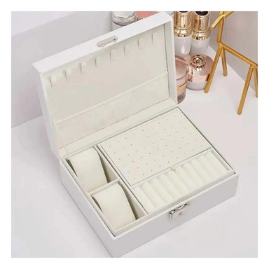 PACK2 JOYERO SEGURO DOBLE CAPA CON LLAVE DE COLOR BLANCO