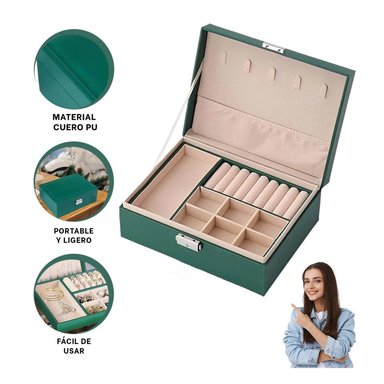 PACK2 JOYERO CON COMPARTIMENTOS CON LLAVE DOBLE CAPA VERDE