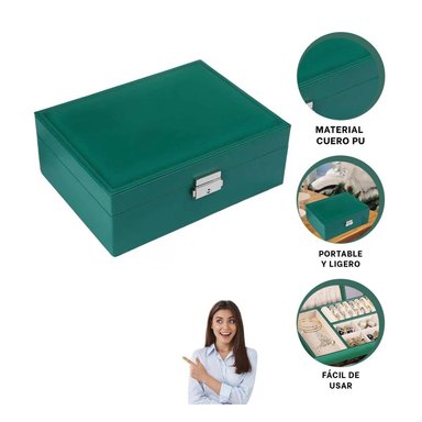PACK2 JOYERO DOBLE CAPA DIVISIONES VERDE Y+PAPEL DE REGALO