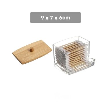 PACK4 PORTA HISOPOS TRANSPARENTE CON TAPA DE MADERA PARA BANO Y+REGALO STICKER - 4