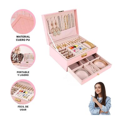 PACK4 JOYERO CON CAJON DIVISIONES ROSADO Y+REGALO STICKERS