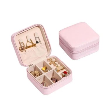 JOYERO PORTATIL CON DIVISIONES ROSADO Y+PAPEL DE REGALO