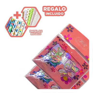 PAQUETE DE LIGAS COLORIDAS PARA NIÑAS Y+PAPEL DE REGALO