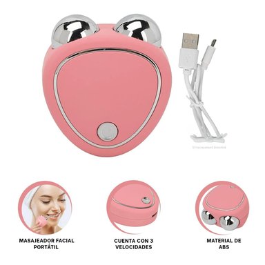 PACK2 MASAJEADOR FACIAL DOBLE RODILLO 3 VELOCIDADES ROSADO