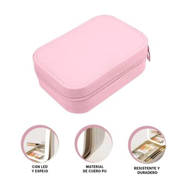 PACK2 JOYERO CON ESPEJO DIVISIONES ROSADO Y+PAPEL DE REGALO