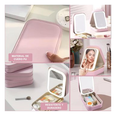 PACK4 JOYERO CON ESPEJO DIVISIONES ROSADO Y+REGALO STICKERS