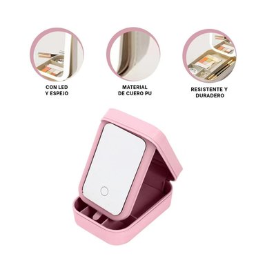 PACK2 JOYERO CON COMPARTIMENTOS CON CIERRE CON ESPEJO ROSADO