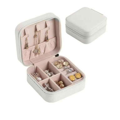 JOYERO MINI CON COMPARTIMENTOS CON CIERRE Y PORTATIL GRIS