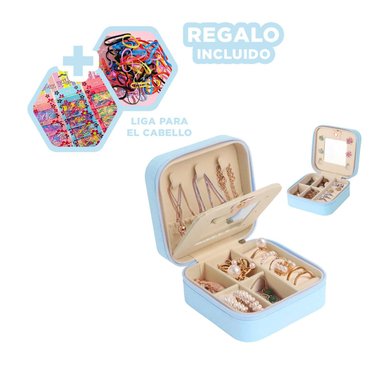 CAJITA PARA GUARDAR COLLARES CELESTE Y+LIGAS DE REGALO