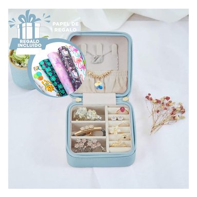 JOYERO PORTATIL CON DIVISIONES AZUL Y+PAPEL DE REGALO