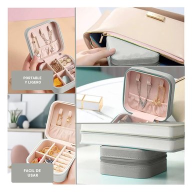 PACK4 JOYERO PORTATIL DIVISIONES EN GRIS Y+REGALO STICKERS