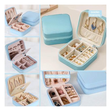 PACK4 JOYERO PORTATIL DIVISIONES EN CELEST Y+REGALO STICKERS