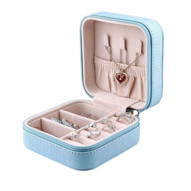 JOYERO MINI CON COMPARTIMENTOS CON CIERRE Y PORTATIL CELESTE