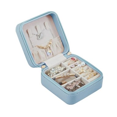 JOYERO MINI CON COMPARTIMENTOS CON CIERRE Y PORTATIL AZUL