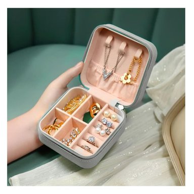 PACK2 JOYERO PORTATIL DIVISIONES EN GRIS Y+PAPEL DE REGALO