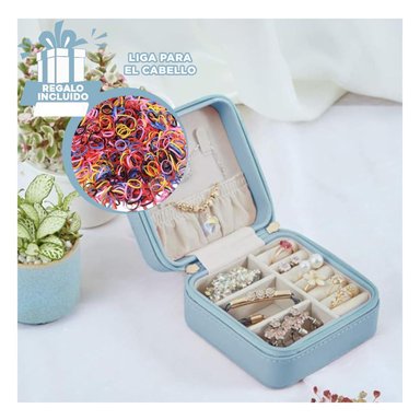 CAJITA PARA GUARDAR COLLARES AZUL Y+LIGAS DE REGALO