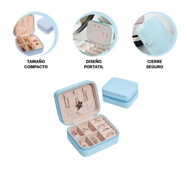 PACK2 JOYERO CON COMPARTIMENTOS CON CIERRE PORTATIL CELESTE