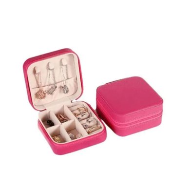 JOYERO MINI CON COMPARTIMENTOS CON CIERRE Y PORTATIL FUCSIA