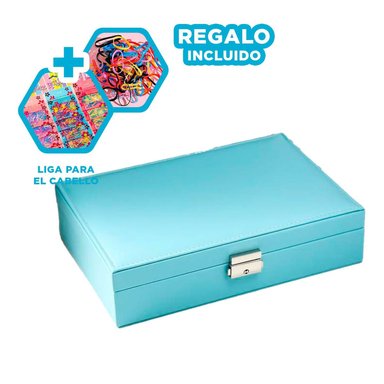 CAJA PARA GUARDAR JOYAS ELEGANTE CELESTE Y+LIGAS DE REGALO