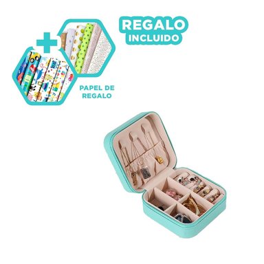 JOYERO PORTATIL CON DIVISIONES TURQUEZA Y+PAPEL DE REGALO