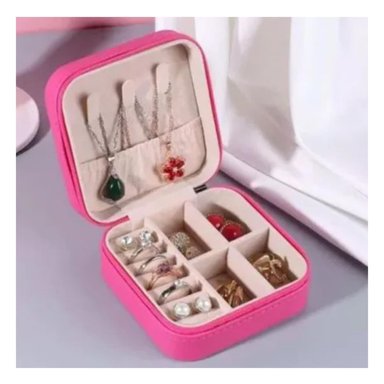 PACK2 JOYERO PORTATIL DIVISIONES EN FUCSIA Y+PAPEL DE REGALO