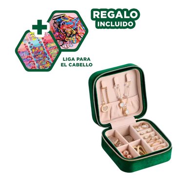 COFRE ORGANIZADOR DE JOYERÍA VERDE Y+LIGAS DE REGALO