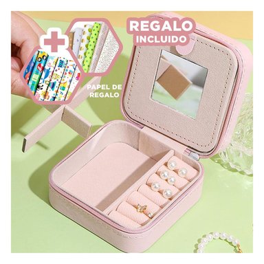 JOYERO PORTATIL PARA ORGANIZAR COLOR ROSA Y+PAPEL DE REGALO