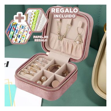 JOYERO PORTATIL PARA ORGANIZAR COLOR ROSA Y+PAPEL DE REGALO